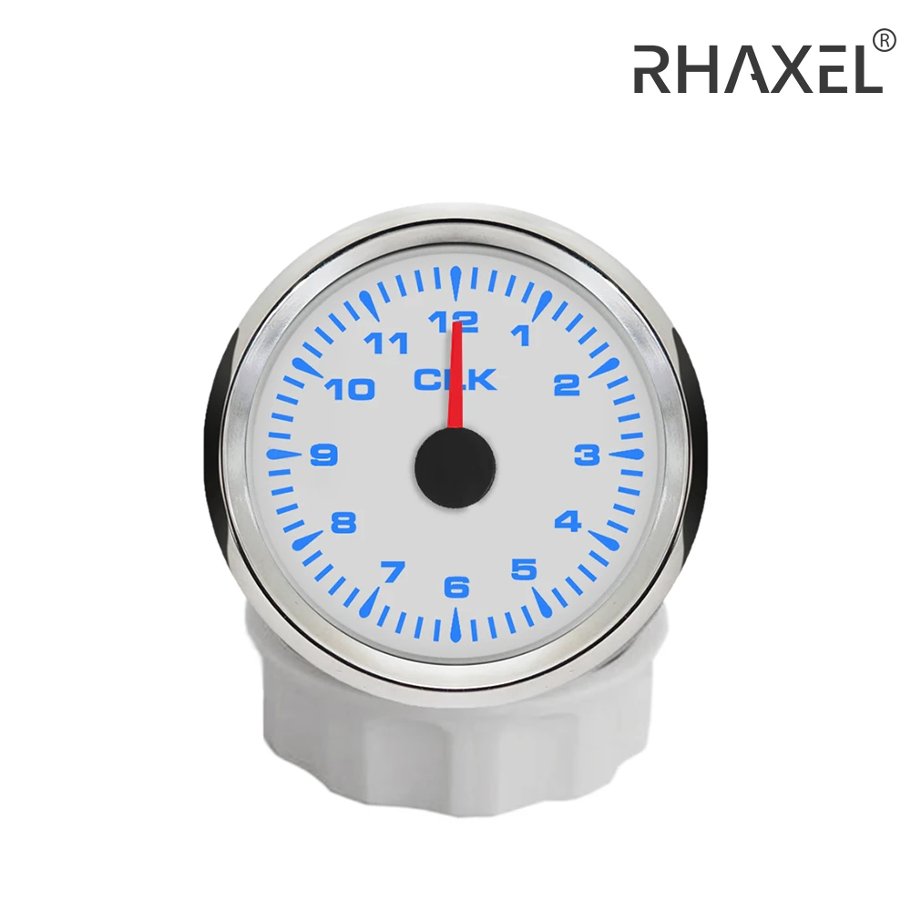 RHAXEL Truck Auto Yachts Clock Gauge 12 Hour Format with 8 Colors Backlight 12V 24V 52mm