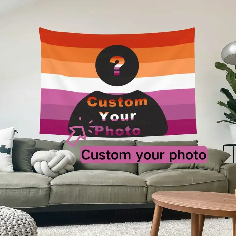 Custom Lesbian Pride Flag Tapestry Home Decor Rainbow Flag LGBTQ Double Stitched with 4 Brass Grommets