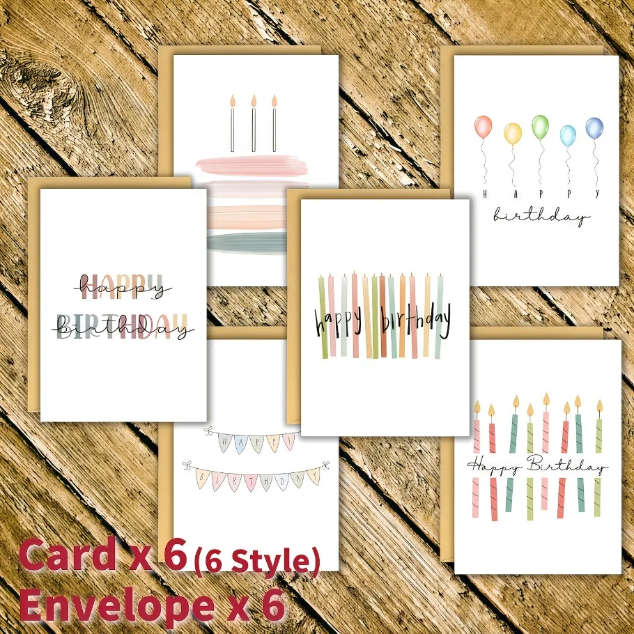 12/24-teiliges Geburtstagskarten-Set mit Umschlägen – einzigartige Geburtstagsgeschenkkarten – elegante und farbenfrohe Designs mit Luftballons, Konfetti, Kuchen