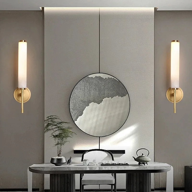 Natural Marble LED Wall Lights Copper For Foyer TV Background Bathroom Bedroom Sconce Drop Shipping Good Packaging