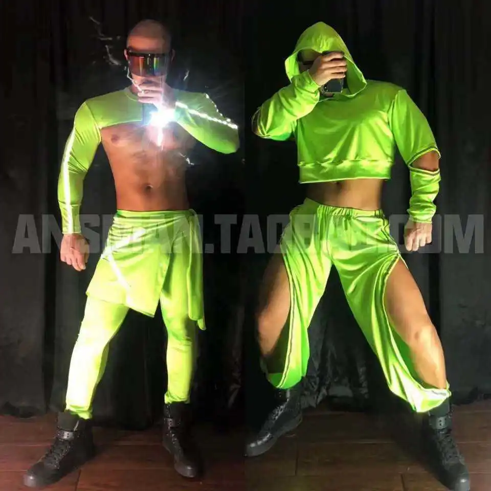 Bar and nightclub fluorescent green sports muscle man gogo hollowed out INS wind dance DS costume