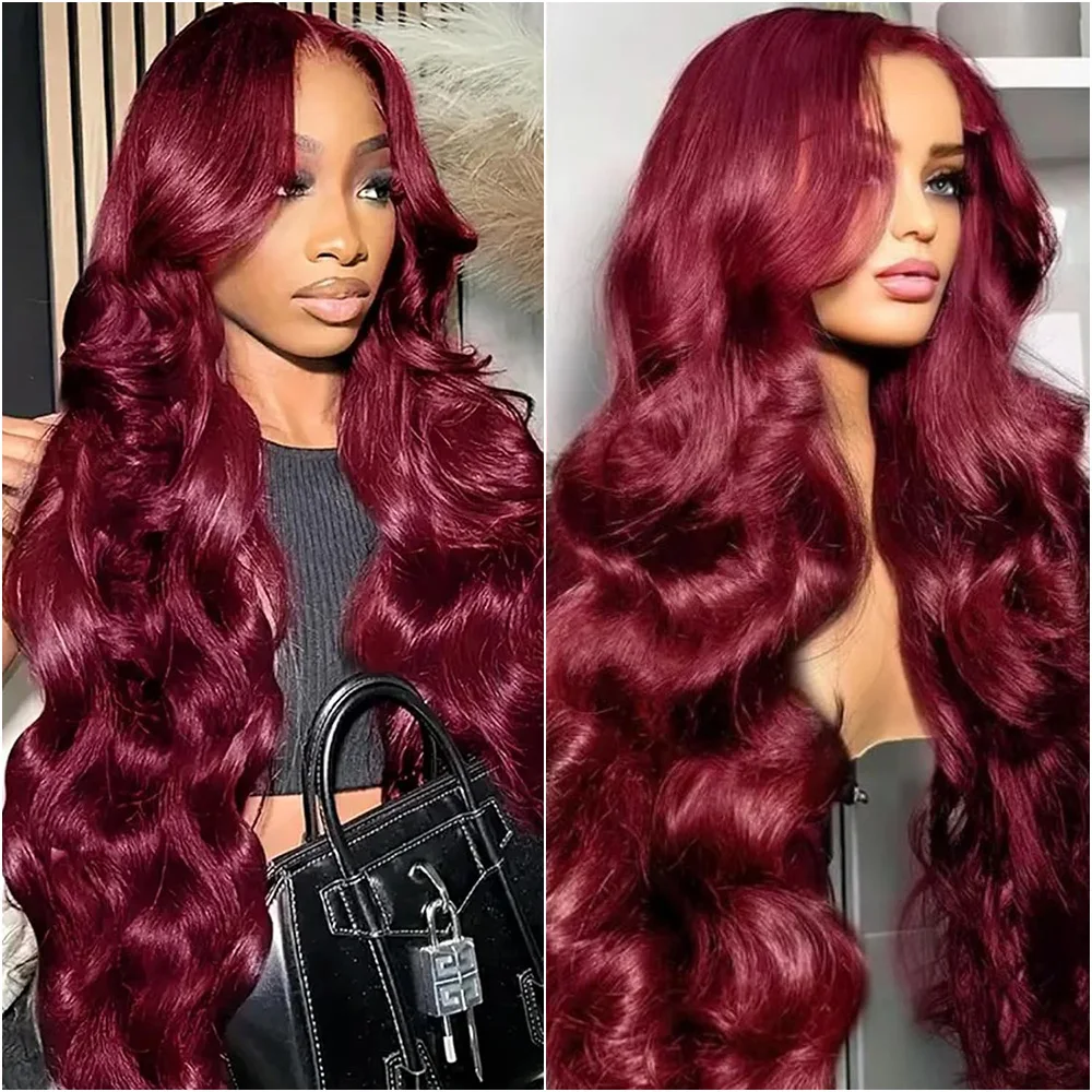 

Body Wave 99J Burgundy 13x6 HD Lace Frontal Wig Brazilian 200 Density Transparent Lace Front Human Hair Wigs For Women