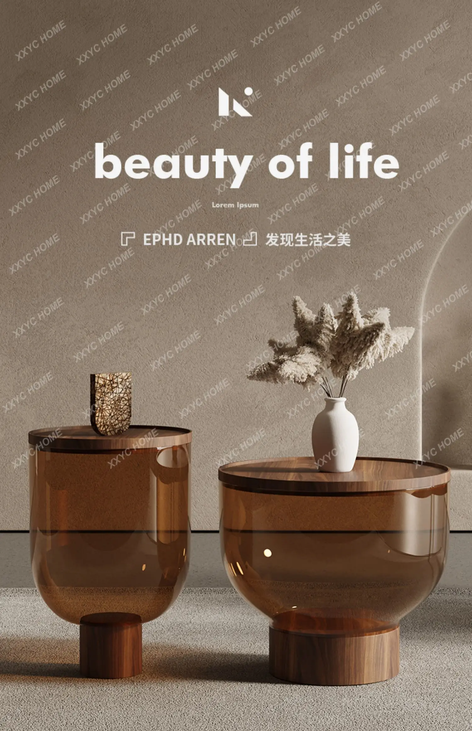 Table basse en verre design de luxe léger, combinaison de table à thé ronde simple et moderne