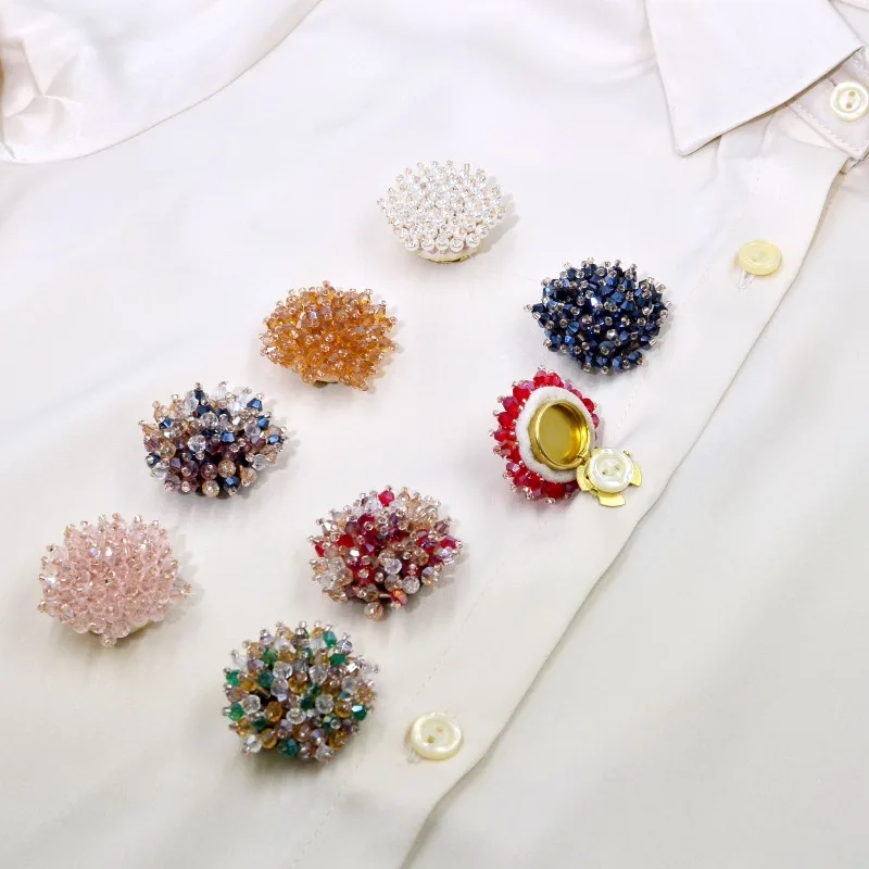 

2pcs Shirt Buttons, Handmade Rice Bead Crystal Brooch Buttons, Cufflinks, Turtle Button Sleeves, Clip Buckles, Unisex