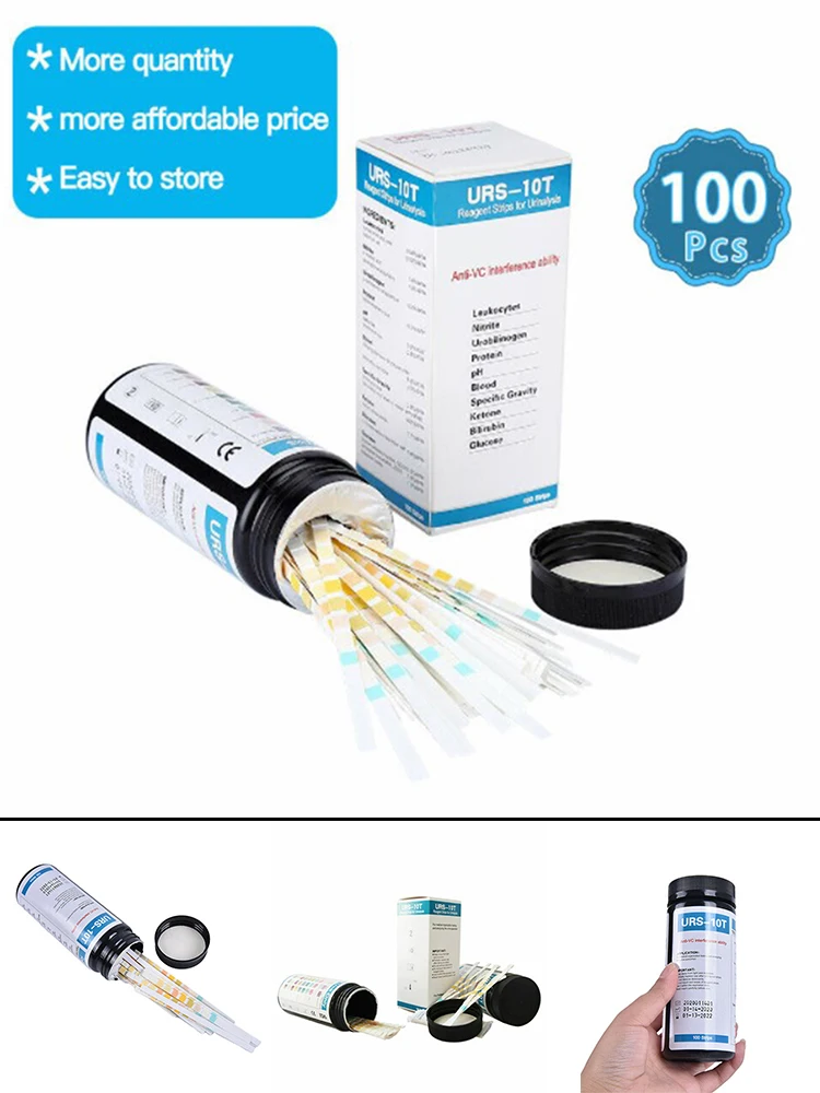 100 Strips URS-10T Reagent Urinalysis Strips 10 Parameters Urine Test Strips Leukocytes Protein PH For Urine Testing