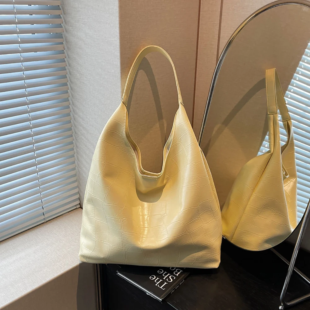 

Women Large Capacity Composite Bag Casual Solid Color Delicate Versatile One Shoulder Bags Commute Shopping Soft Tote Packs