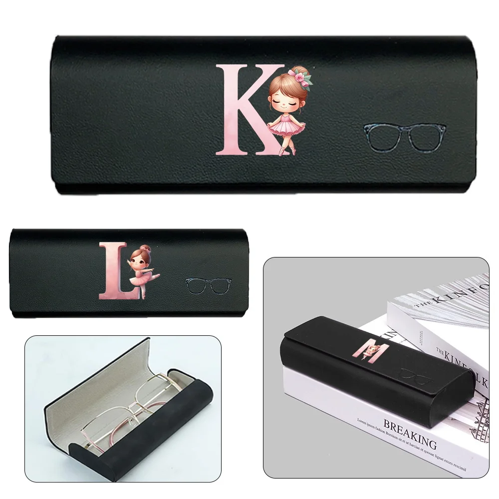 PU Hard-shell Spectacle Case With Magnetic Switch Sunglasses Storage Ballerina Girl Initial Name 26 Letters Pattern