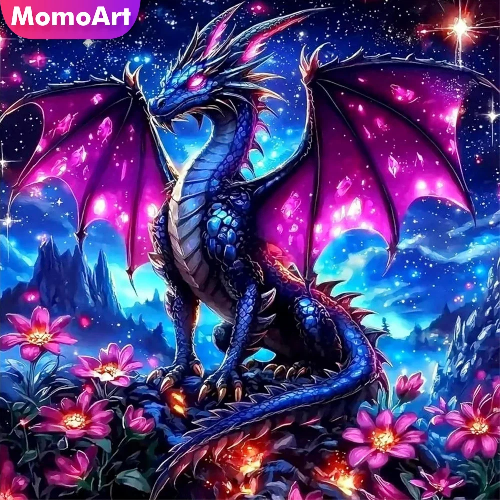 Momoart Diamond Embroidery Dragon Animal Painting Lotus Rhinestones Picture Mosaic Mountain Acrylic Craft Supplies Wall Decor