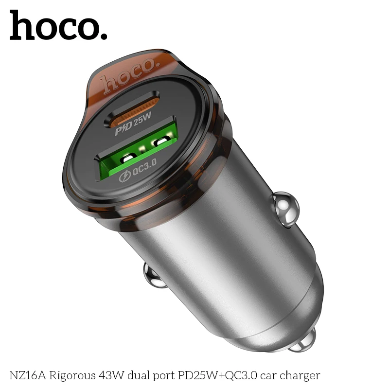 

HOCO NZ16A 43W PD20W QC3.0 In Car Fast Charger for Iphone Samsung Xiaomi Type-C USB C Quick Charging Multiple Ports Mini Adapter