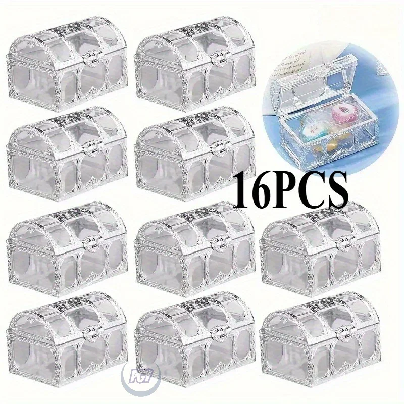16pcs Elegant Clear Plastic Treasure Boxes with Latch Gift Display Storage for Weddings Birthdays Anniversaries Decorative Boxes