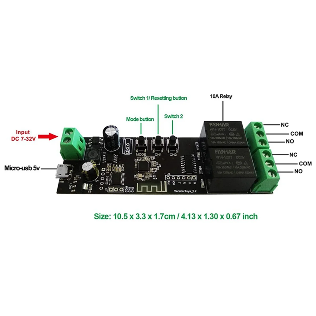 2 Channel WiFi Momentary Inching Relay Self-Locking Switch Module Smart Life/Tuya APP Control WiFi Relay Module