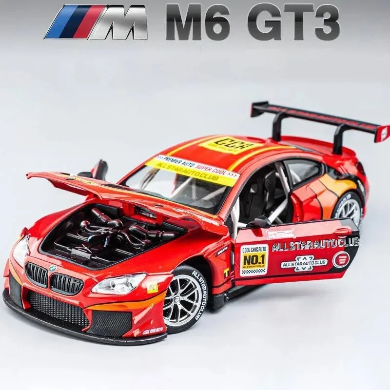 1:24 bmw m6 gt3 m4 bmw csl z4 liga fundida modelo de carro de brinquedo som e luz puxar para trás brinquedo das crianças colecionáveis presente aniversário