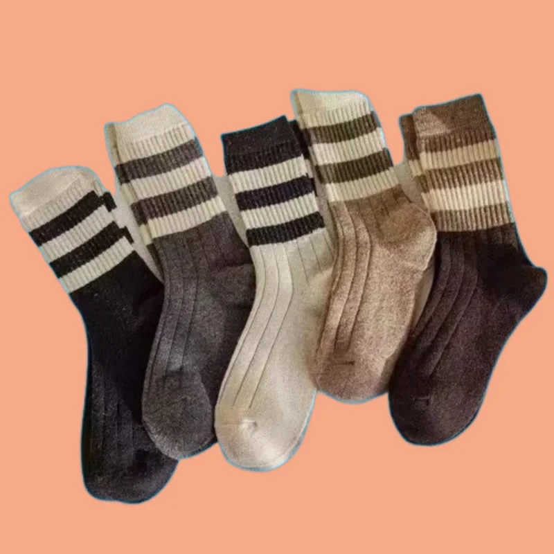 

5/10 Pairs Retro Sports Socks Women's Autumn and Winter Middle-tube Socks 2024 Women's Socks Spring Winter Forest Stacked Socks