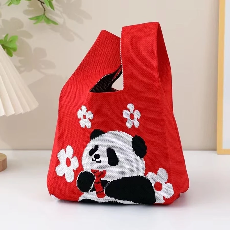 

Trendy Giant Panda Knitted Handbag Cute Cartoon Gift Bag New Niche Versatile Wrist Bag Woven Bag