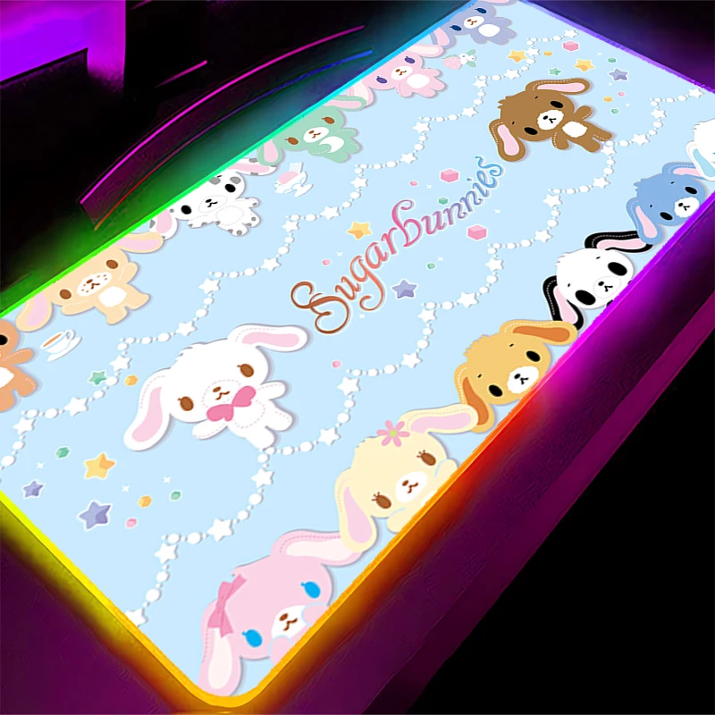 RGB マウスパッド S-sugar Bunnies ゲーマーゲーム大型アクセサリー Varmilo キーボード PC コンピュータデスクマットカーペットバックライト LED マウスパッド