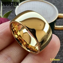 Dropshipping TUSSTEN 10MM Gold Color Tungsten Ring For Men Women Wedding Band Trendy Jewel Dome polishing Comfortable Fit