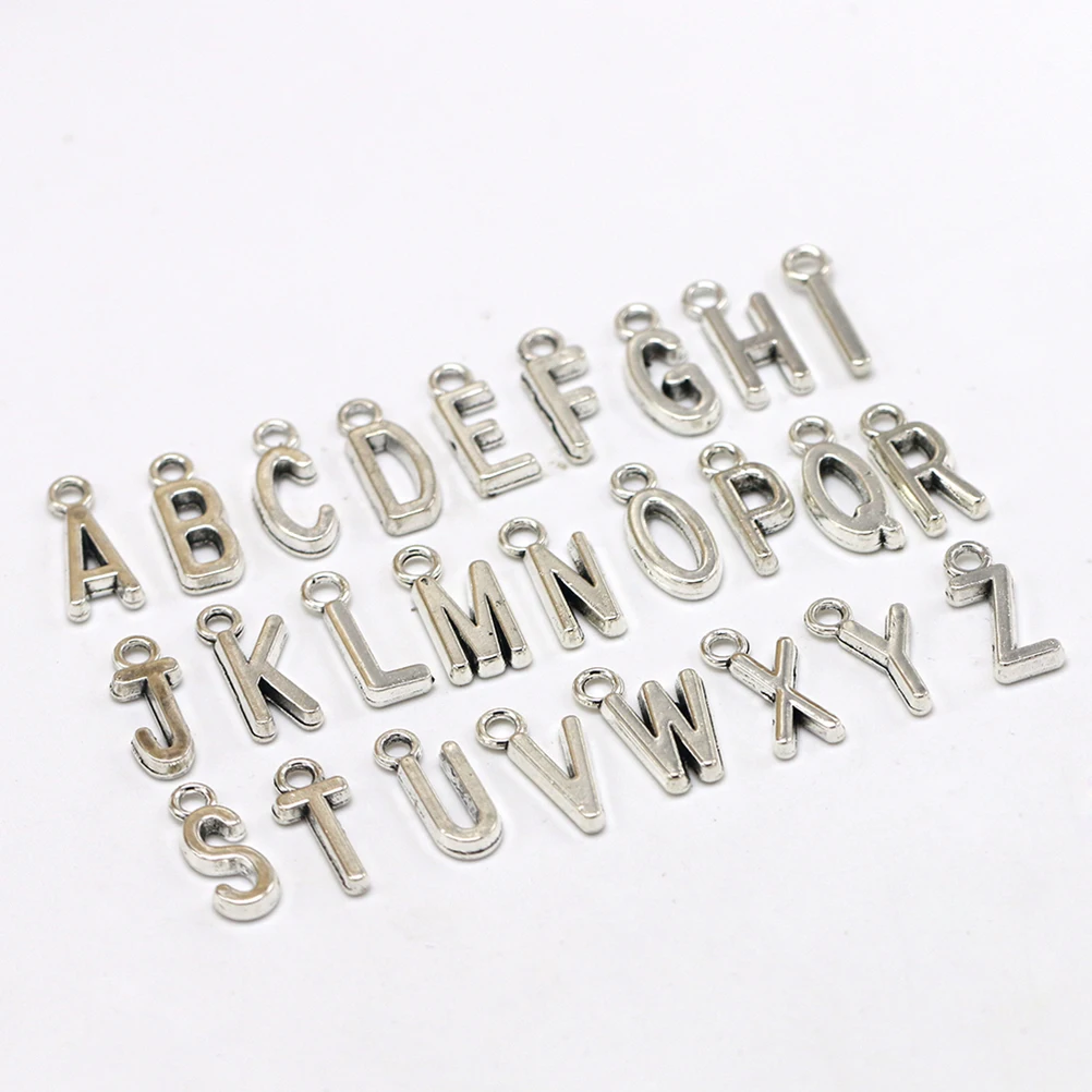 

50Pcs English Letter Pendant Charms Silver DIY Jewelry Making Accessories for Necklace Bracelet Earrings