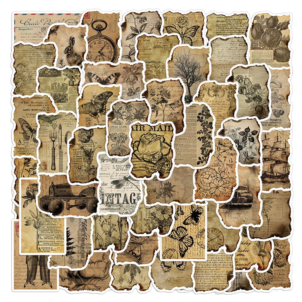 

10/30/50pcs Retro Manuscript Graffiti Stickers Vintage Aesthetic Art Sticker DIY Scrapbooking Suitcase Phone Decals Decoration