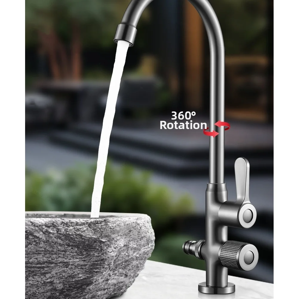 Alloy Outdoor Faucet with Dual Independent Switches and 360 Rotation Spout for Garden Sink and Exterior Water Points