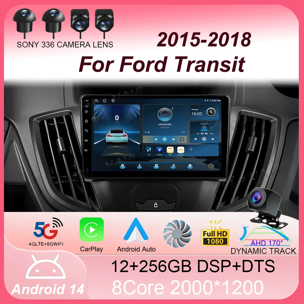 

Android 14 For Ford Transit 2015 2016 2017 2018 Carplay Multimedia Video Player GPS Car Radio Stereo 2din WIFI+4G BT QLED Screen