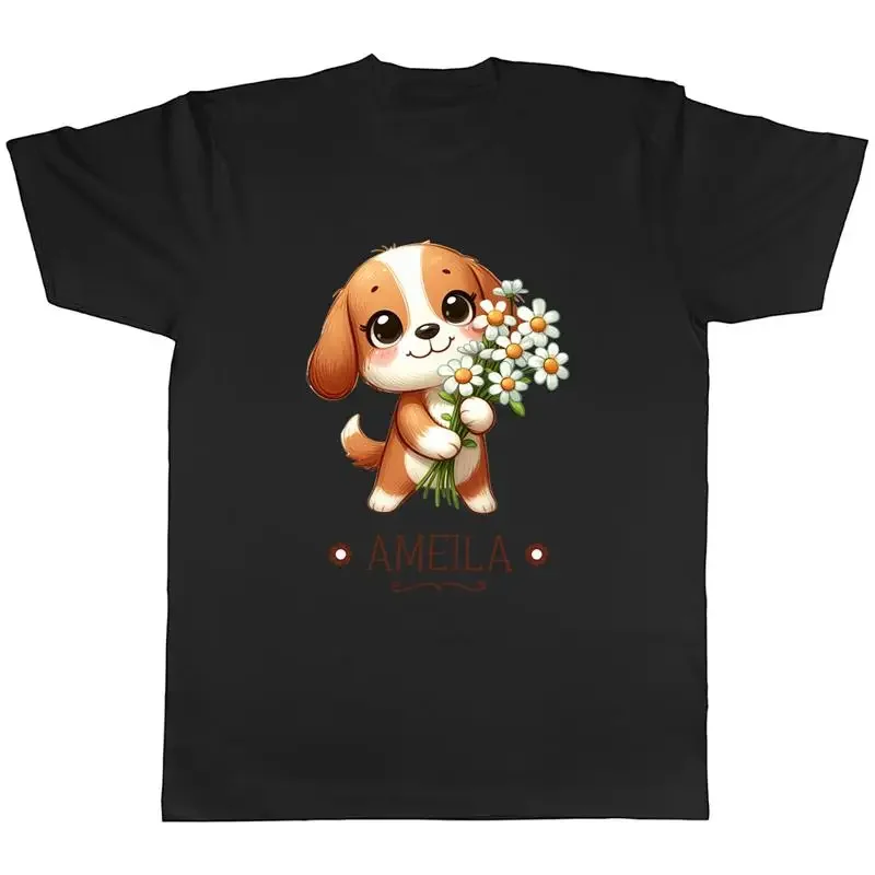 Personalised Dog Daisy Flower Mens T-Shirt Forest Animal Floral Tee Gift