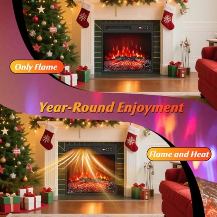 18 inserts de cheminée électrique avec conception encastrée pour une utilisation intérieure avec 7 effets de couleur de flamme réalistes, télécommande 8-Hou