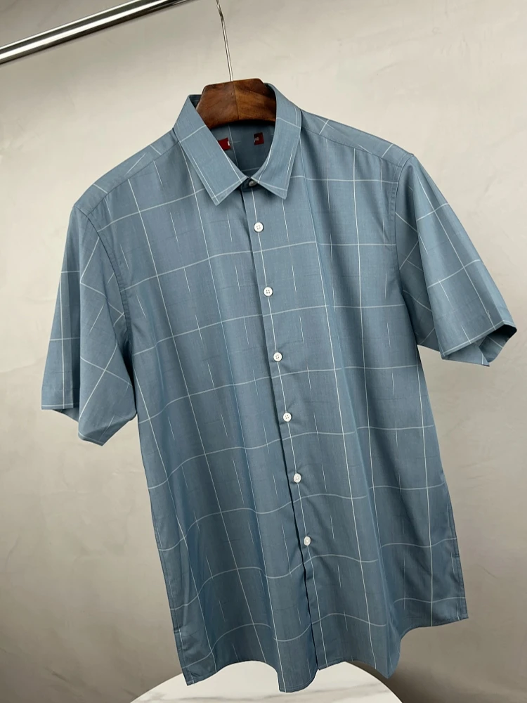 

Skin-friendly Soft Ice Oxygen Cotton Men's Slim Fit ort Sve irt Thin Breathable Summer Cheered irt Comfortable Casual