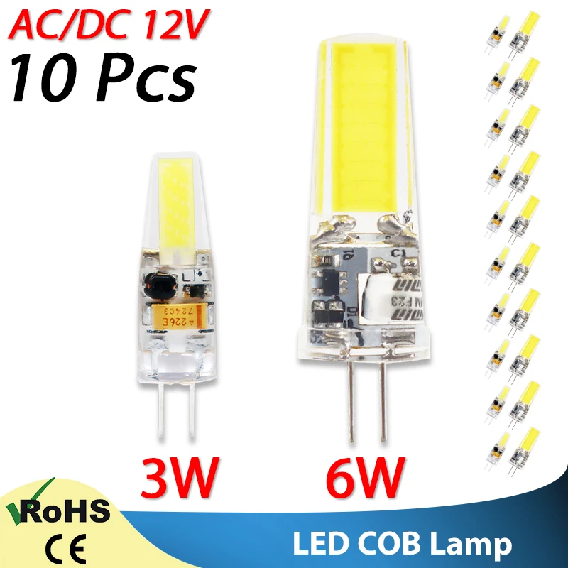 

10Pcs led lamp g4 led bulb 12V bulb 3W 6W g4led COB LED Lighting replace Halogen Spotlight Chandelier