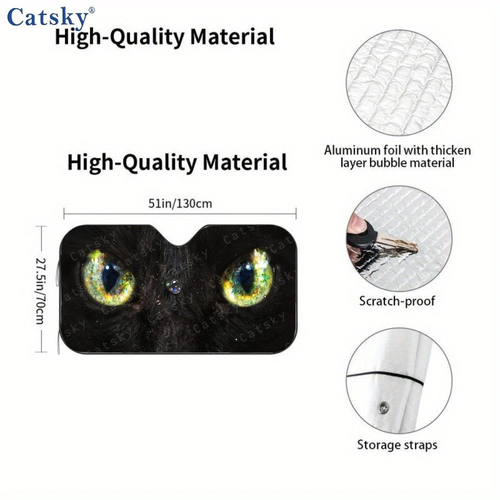 Close Up Of A Black Cat's Eyes With Water Droplets Car Auto Sunshades Car Sunshade, Front Window Sun Cover For Car, Auto Sunshad