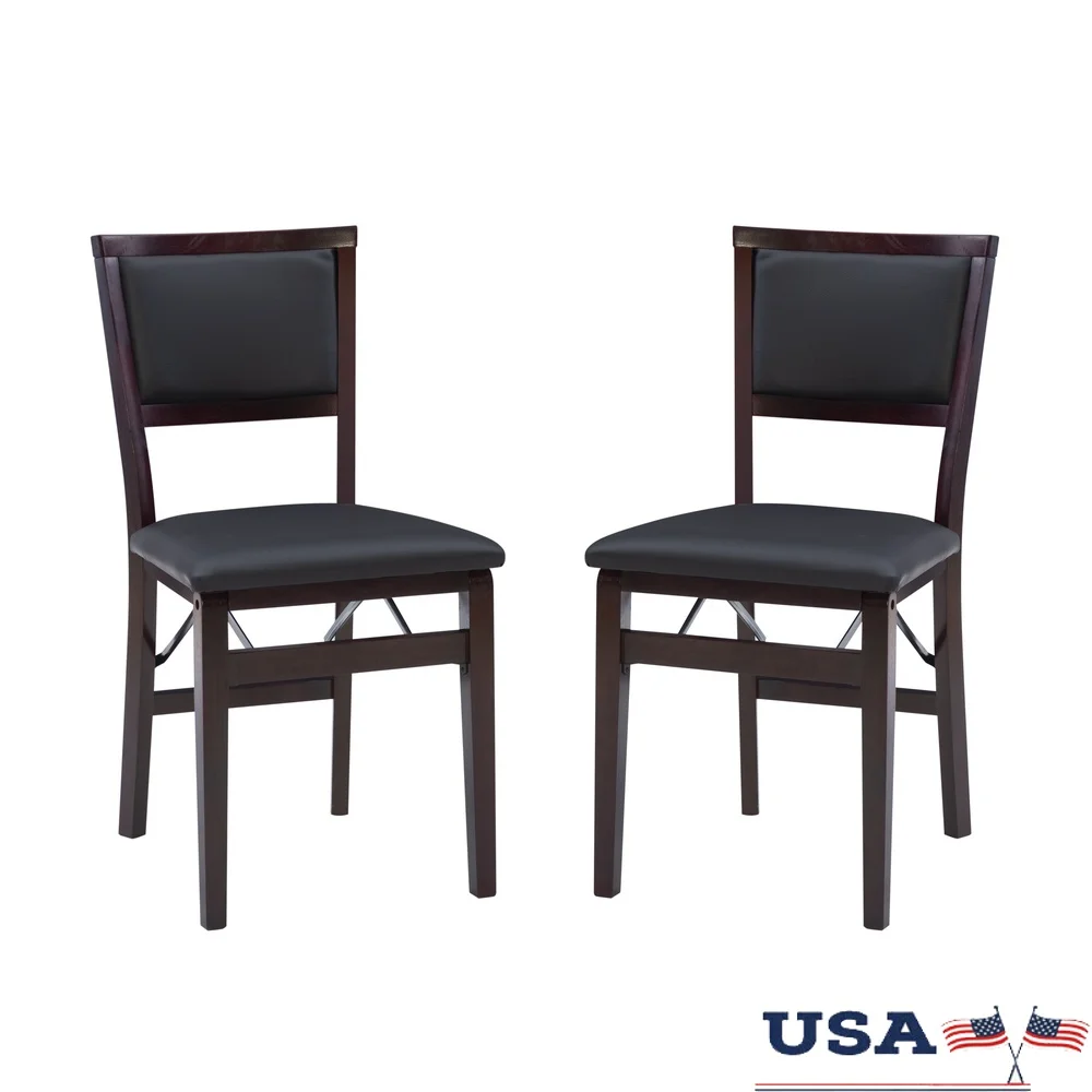 

Set of 2 Folding Chairs Faux Leather Seat Merlot Wood Frame Indoor Use Space Saving Dining Chairs Stable Design