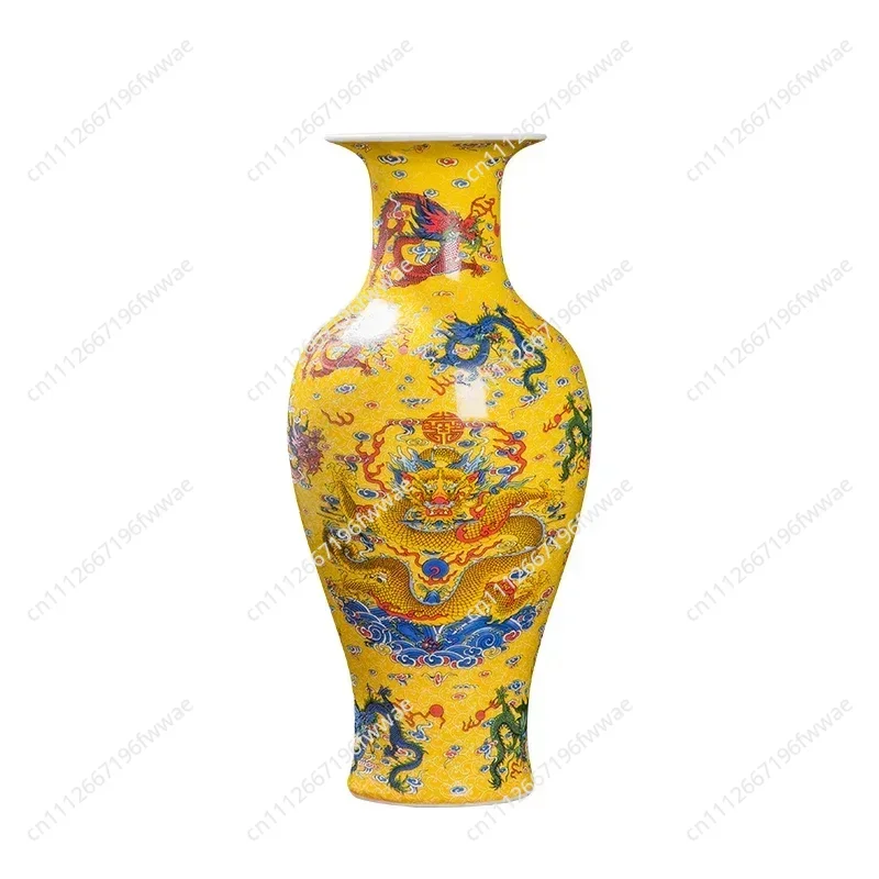 45cm Large Size Flower Vase New Chinese Home Decoration Jingdezhen Ceramic Fish Tail Bottle Living Room Antique Craft Ornaments