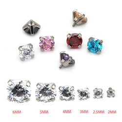 2-6mm Zircon 0.9/1.2mm Thread Piercing Zircon Top Accessories for Body Jewelry Labret Curved Barbell Horseshoe Hoop Twisted