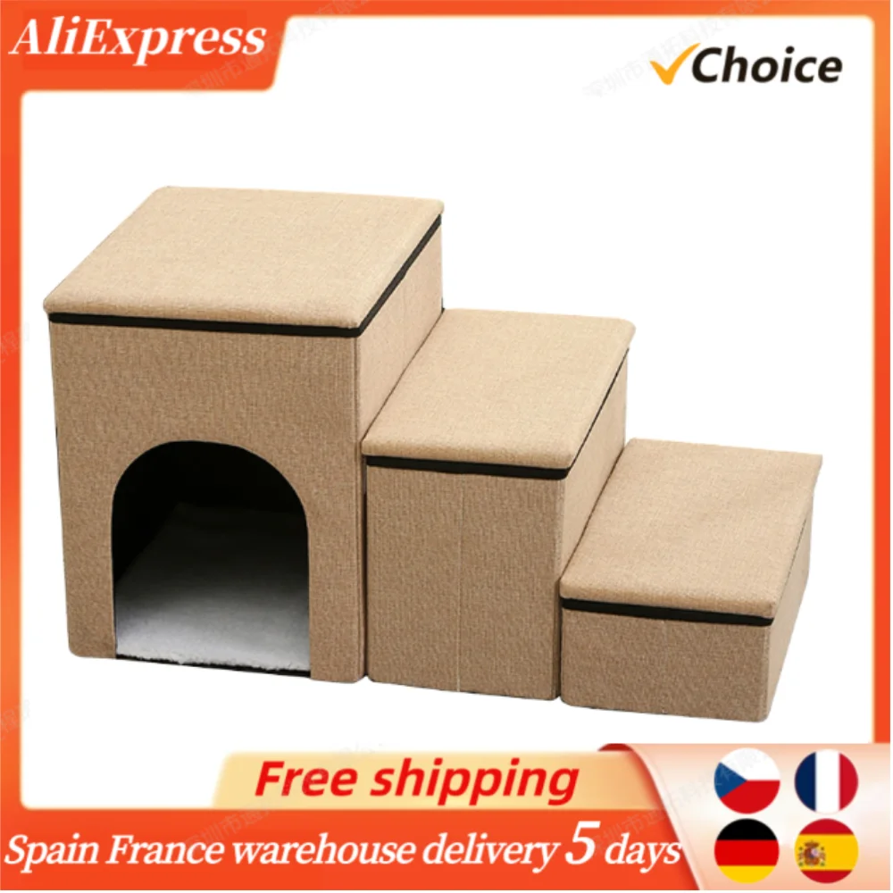 Folding Pet Stairs with Storage Box Non-Slip Pads High Beds Dog Puppy Ramp Dog Stairs for Indoor/Outdoor Travel Dog Cat Steps