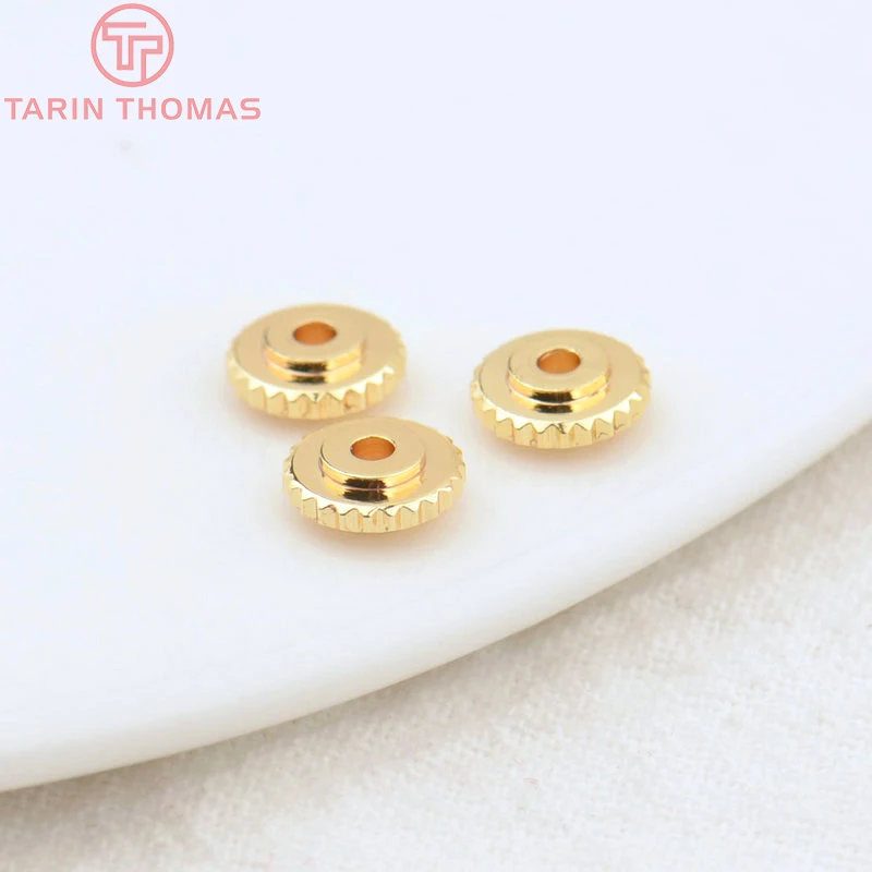 (2845)20PCS 6x2MM Hole 1MM 24K Gold Color Plated Brass Spacer Beads Bracelet Beads High Quality Diy Jewelry Accessories