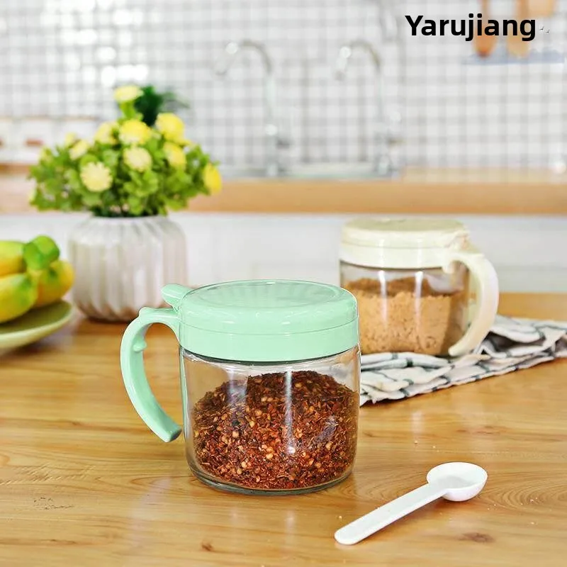 

Kitchen Glass Seasoning Bottle round Cylinder 450ml Salt Shaker Storage Container Non- Spice Jar Cooking Utensil