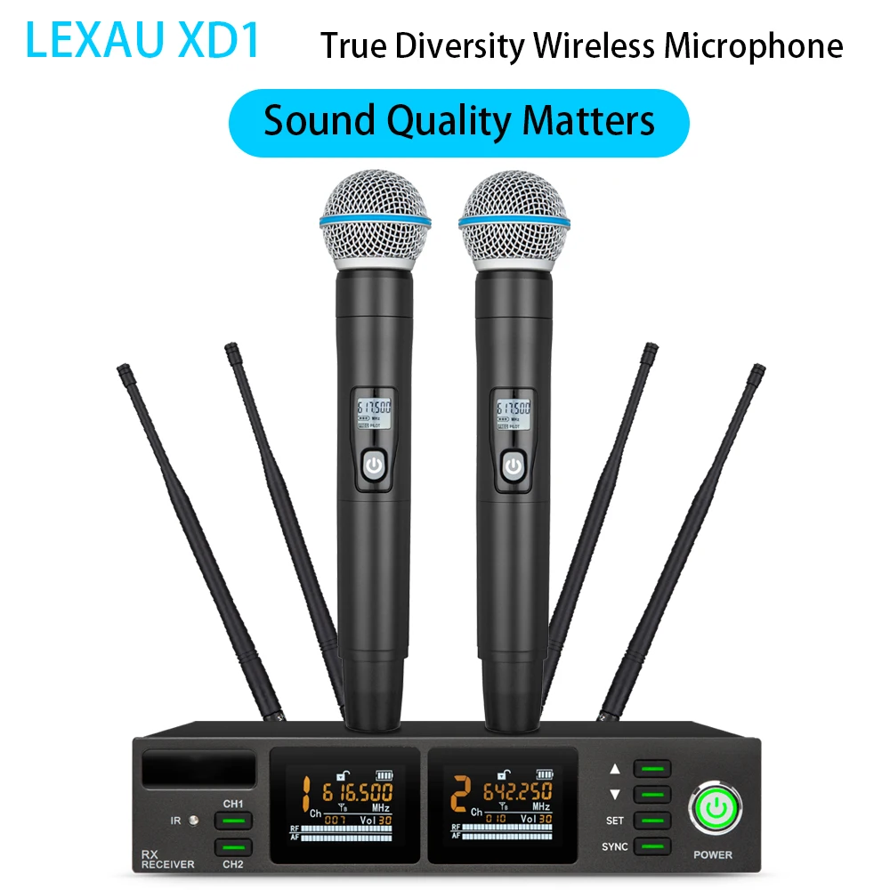 

Lexau XD1 Professional Dual Channels Ture Diversity UHF Wireless MIcrophone System For Church Events Party Karaoke Singing