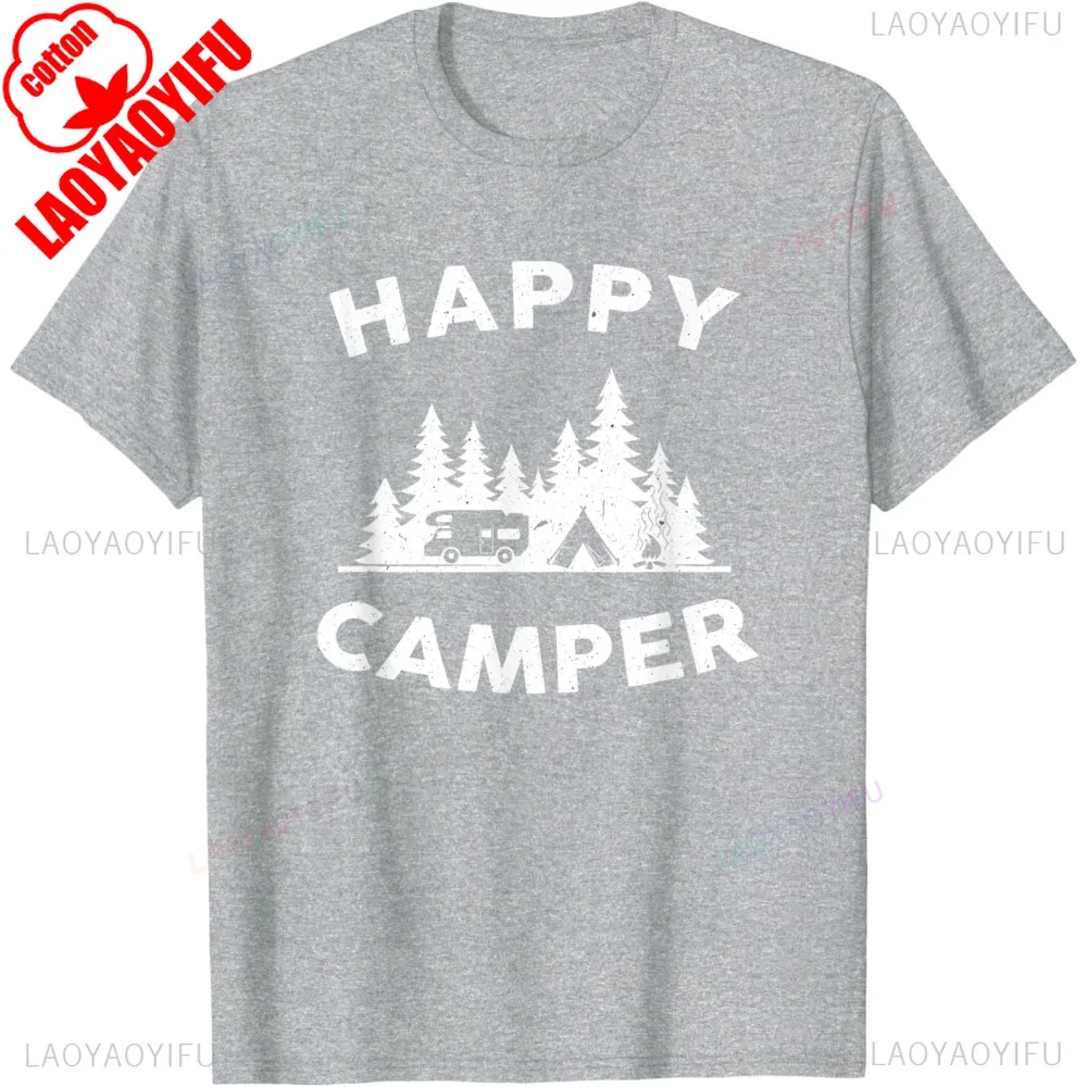 

Happy Camper Кемпинг Футболка с графическим принтом Хлопковая повседневная модная мужская футболка с коротким рукавом Летний стиль Harajuku Женская футболка