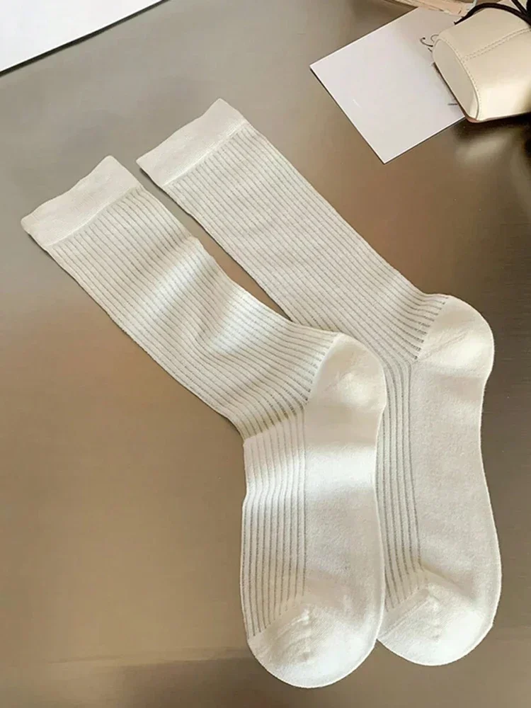 4 Pairs Socks Women Mid To Small Leg Socks Knee High Socks Black White Gray Summer Thin Sweet Style Transparent Stacked Socks image 6