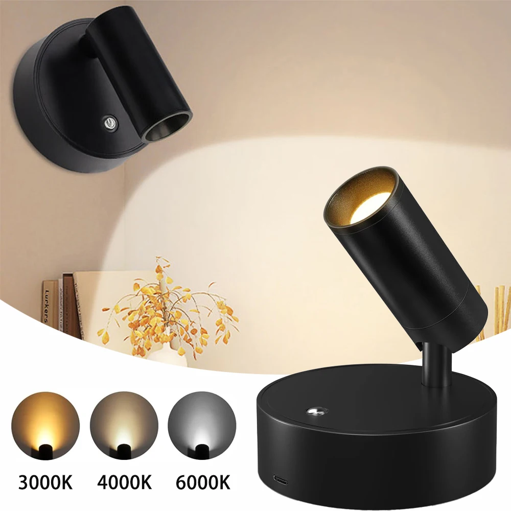 USB Rechargeable ABS LED Modern Magnetic Wireless Cordless Spotlight Touch Sensitove Bedside Cabinet 3 Colors Dimmable Wall Lamp