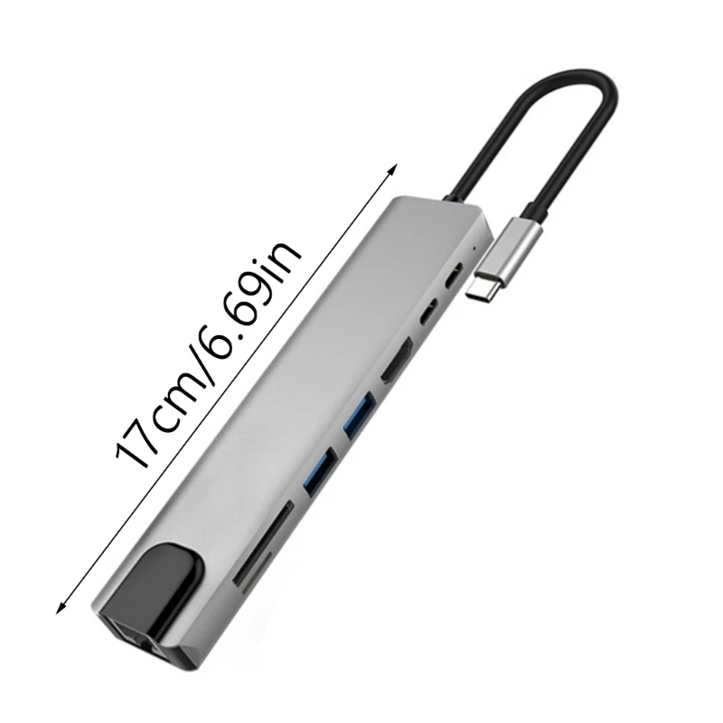 Hochleistungsfähiger USB-C-Hub-Multiport-Adapter mit Ethernet, Kartenleser, USB-Erweiterung und 4K-Anzeigefunktionen