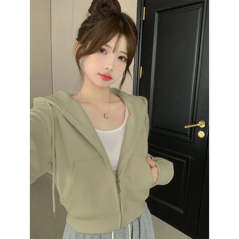 سترة قصيرة بقلنسوة أوائل الخريف المرأة سترة الكتف الأمامية ملابس الربيع والخريف 2025 جديد أوائل الخريف #5