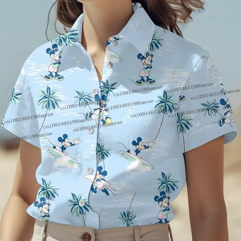 

Mickey Mouse Surfing Hawaiian Shirt Disneyworld Tropical Shirt Summer Women Cartoon Cute Fashion Street Casual Button Up Shirt