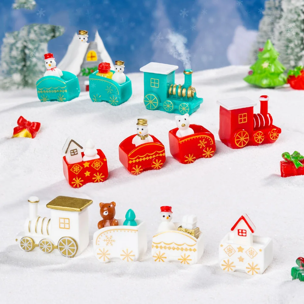 Christmas Snowman Ornament Artistic Miniature Train Set Micro Landscape Decoration Handcrafted Small Train Set For Gift Box