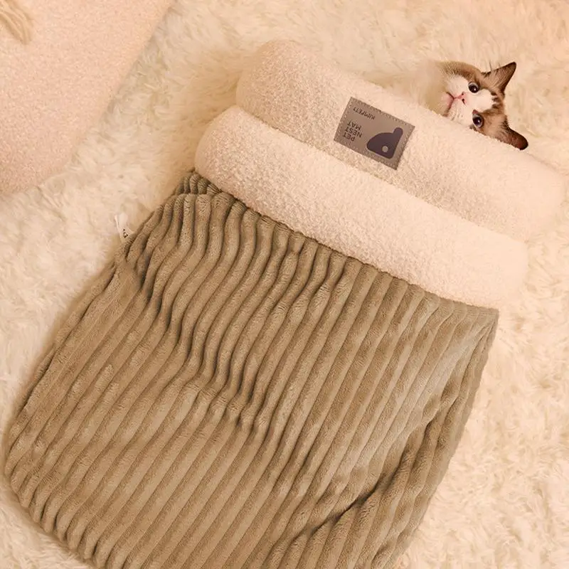 Warm Cat Sleeping Bag Soft Kitten Beds Nest Pets Rabbits Blanket Cushion Semi-Enclosed Cave for Cats Accessories