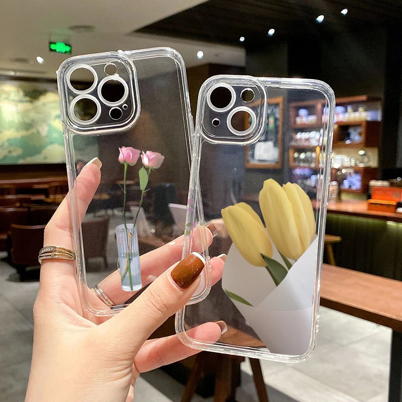 Fresh Flowers Clear Phone Case For iPhone 15 14 13 11 12 Pro Max Time Flower Cases For iPhone 7 8 Plus SE2 X XS XR Back Covers