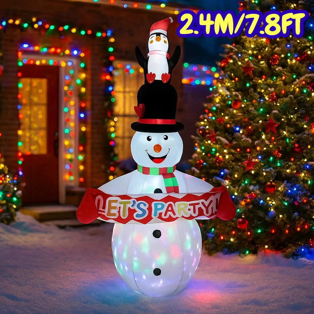 2,4 M/7,8 pies muñeco de nieve inflable pingüino bastón de caramelo luces LED decoraciones para el hogar juguetes patio adornos de Navidad decoración de iluminación de vacaciones