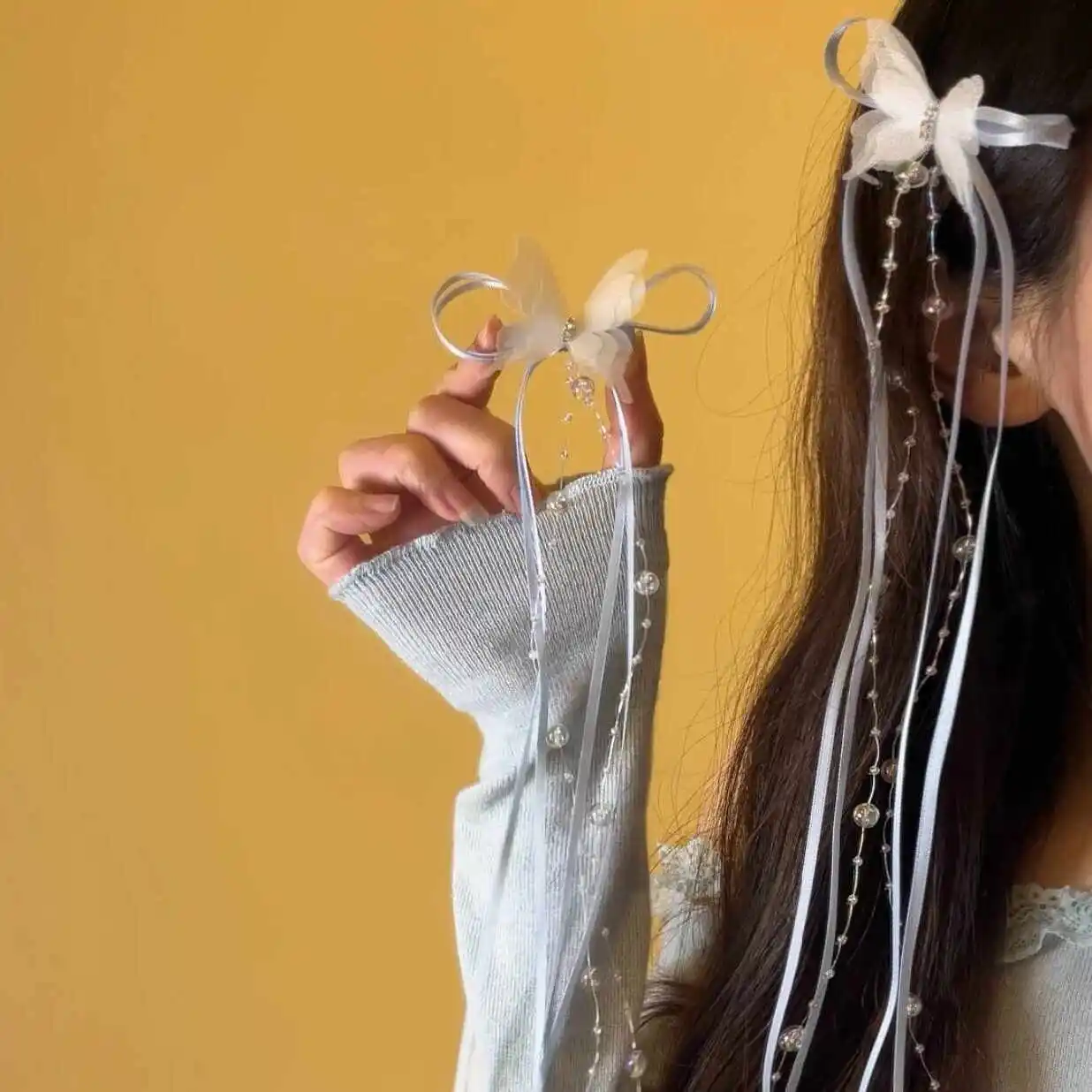 

Синяя шелковая заколка для волос Ele, универсальный простой дизайн для девочек-подростков, аксессуары для волос, новая модель 2025 года