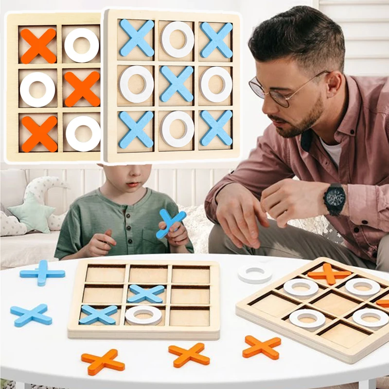 

Деревянная настольная игра Tic Tac Toe, игрушки, интерактивная головоломка, шахматы, семейные развлечения и развлечения на заднем дворе, раннее образование Монтессори