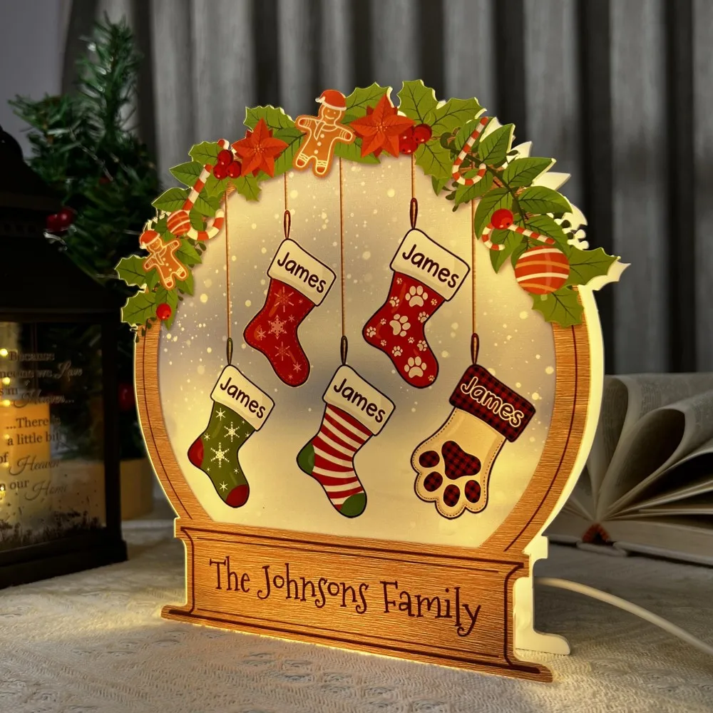 Custom Christmas Family Name Night Light Personalized Family Christmas Stockings 3D Acrylic LED Light Box Gifts for Grandparents
