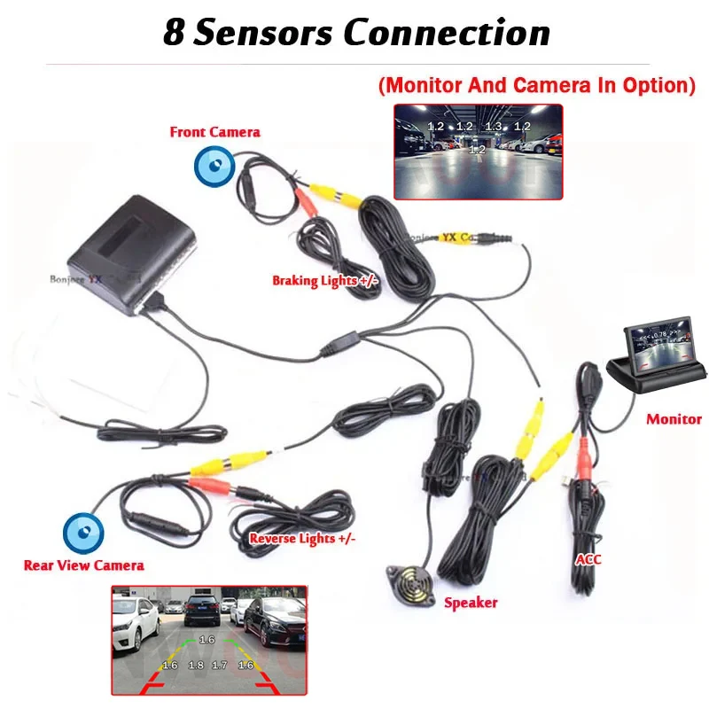 Koorinwoo Parktronic مجموعة أجهزة استشعار عكسية للسيارات نظام الفيديو السيارات الأمامية والخلفية وقوف السيارات الرادار الإلكترونية باركترونيك